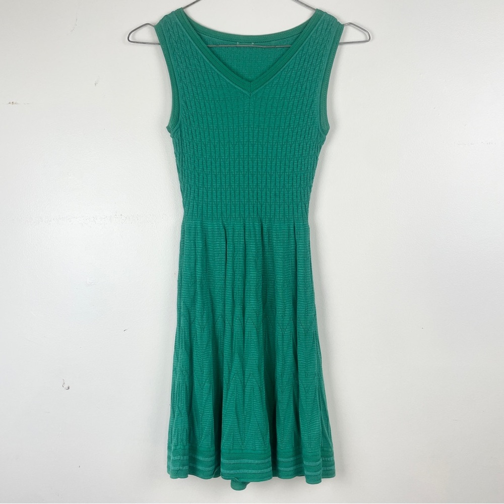 Missoni Green Ribbed Sleeveless Sundress Tennis Dress Stretch Knit Tank Dress
